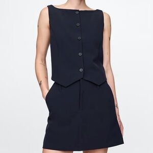 Gap Button Front Fitted Cropped Vest Navy Blue Preppy NWT